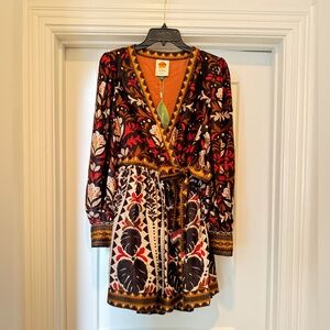 Farm Rio Multicolor Tapestry Garden V Neck Mini Dress